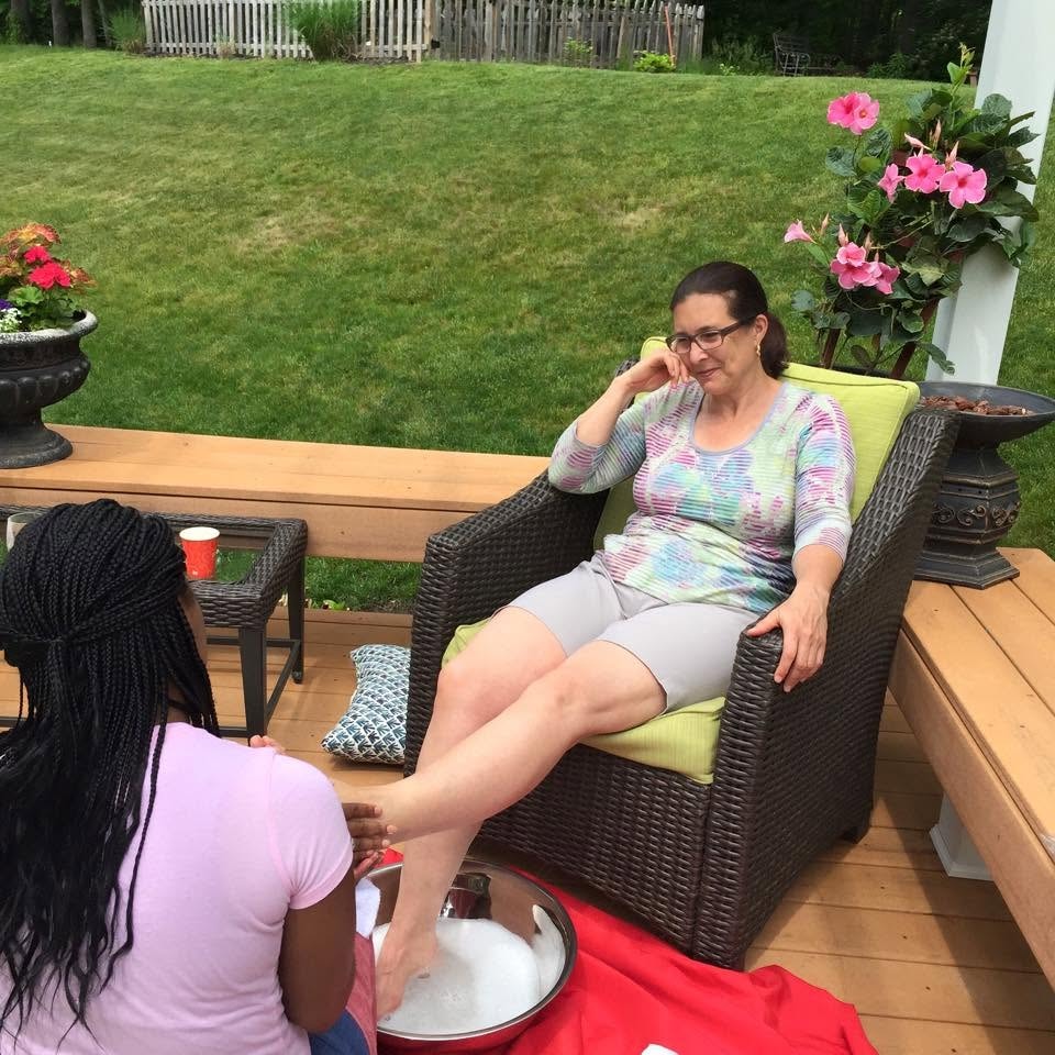 Outdoor pedicure service delivered at a private home